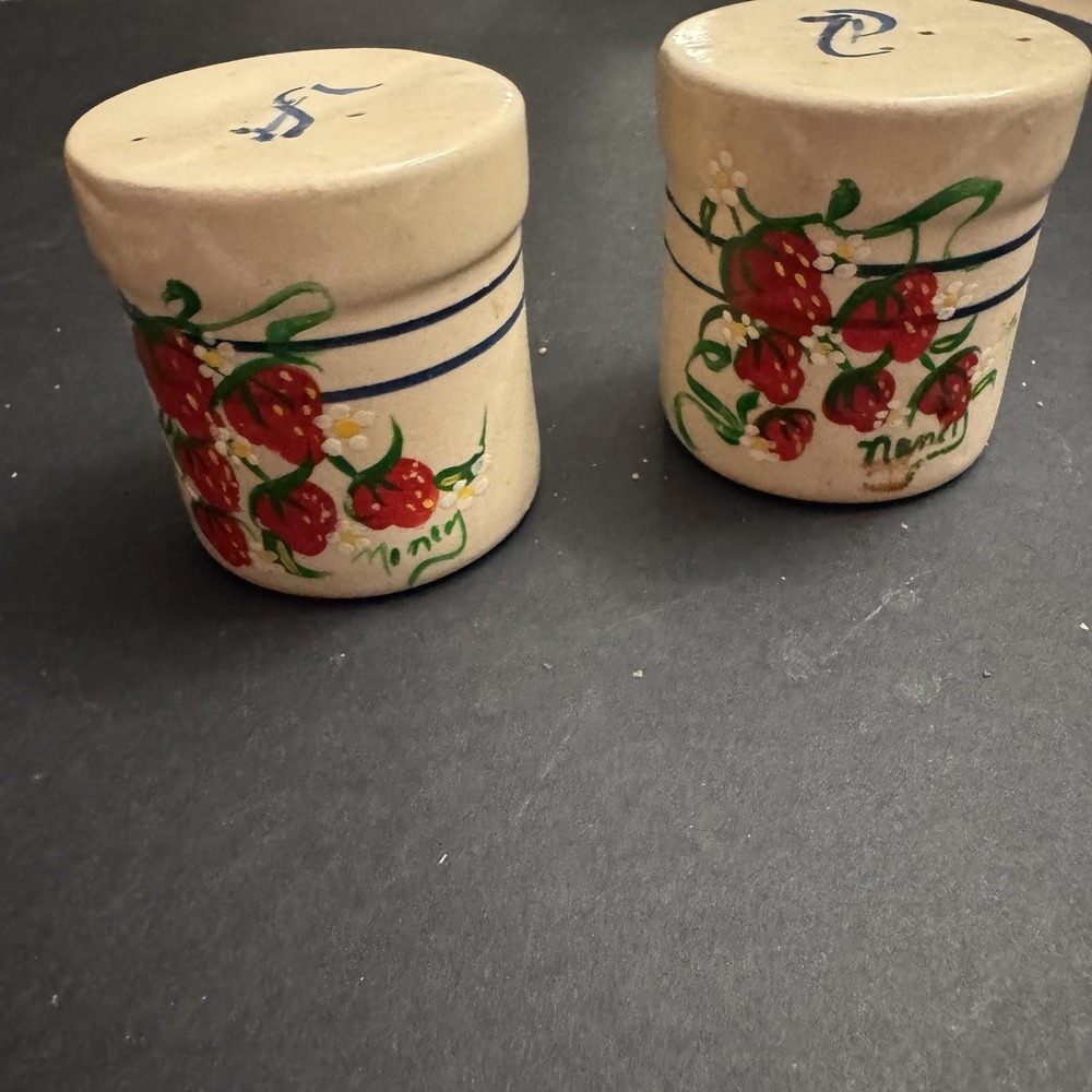 Vintage Stoneware Strawberry Salt & Pepper Shakers Cottage Core EUC Granny Core